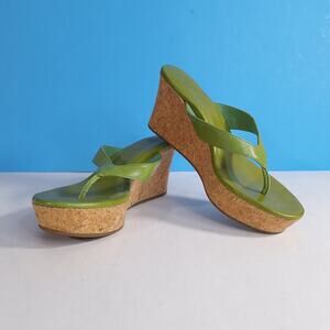 UGG Natassia 8 Green Cork Wedge Sandals Thong Leather Platform Slip On Resort